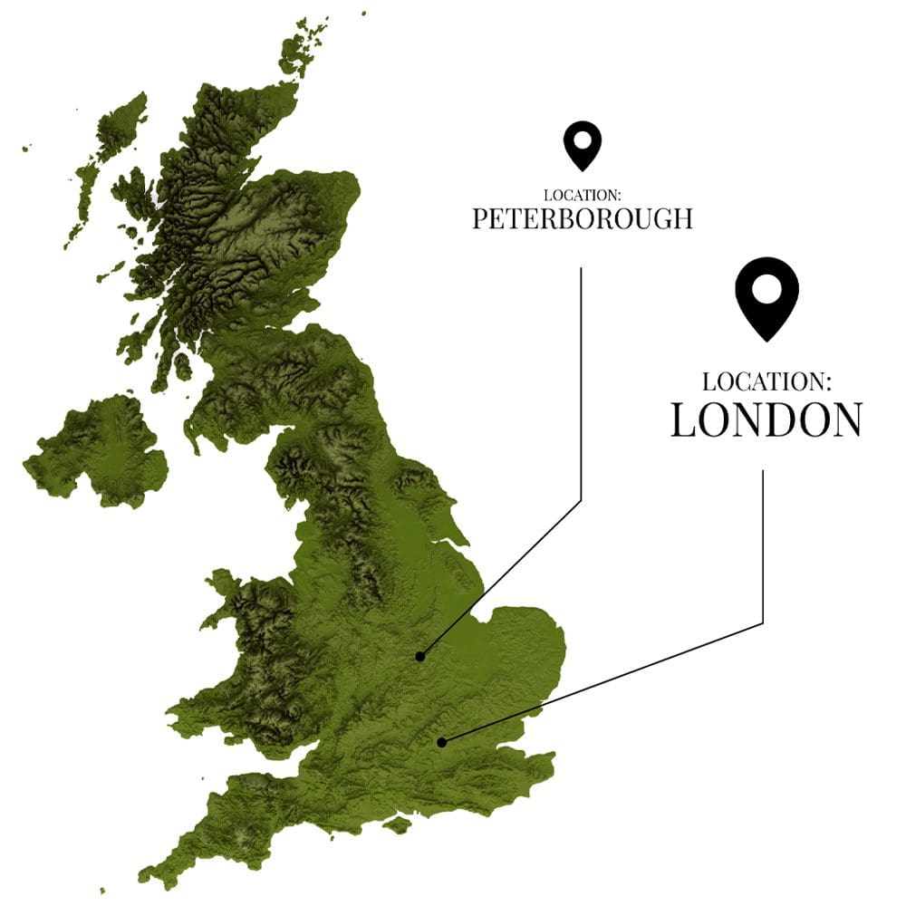 A map of the uk with locations marked.